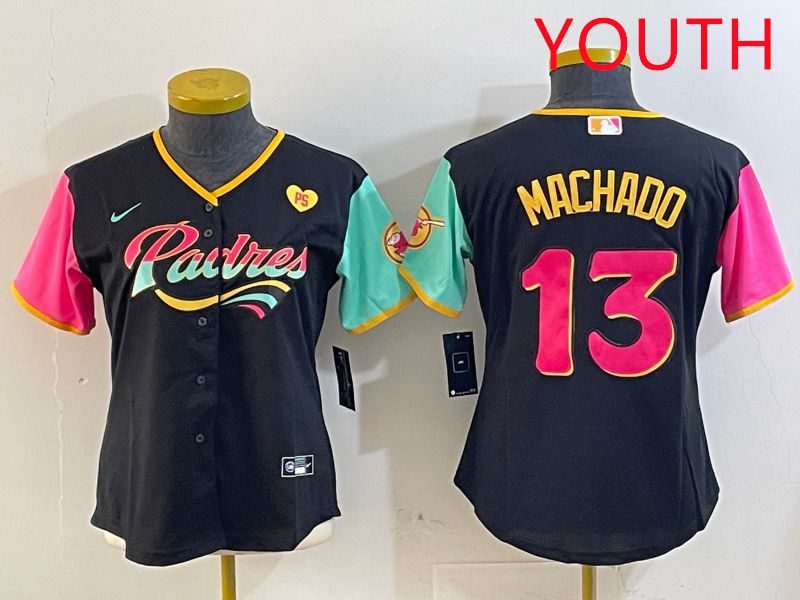 Youth San Diego Padres #13 Machado Black City Edition 2025 Nike MLB Jersey style 8